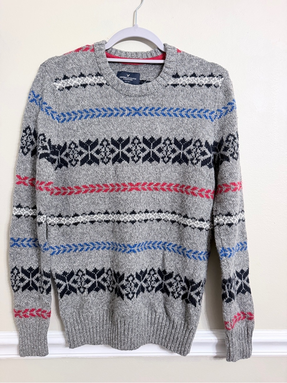 American Eagle Fair Isle Sweater S Knit Nordic Snowflake Cabincore Apres ski